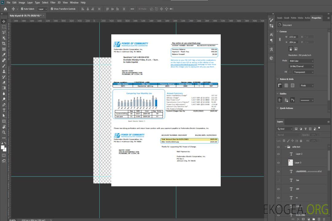 Facture commerciale du service public d'électricité Texas Power of Community, SCR template